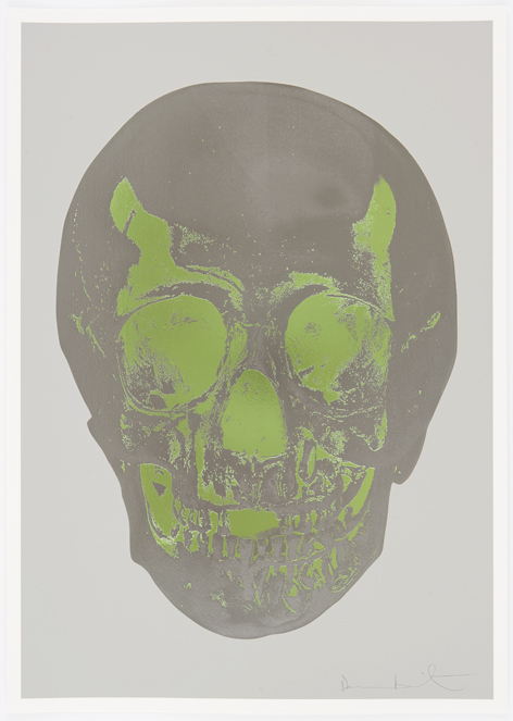 Dove Grey Gunmetal Leaf Green Skull by Damien Hirst