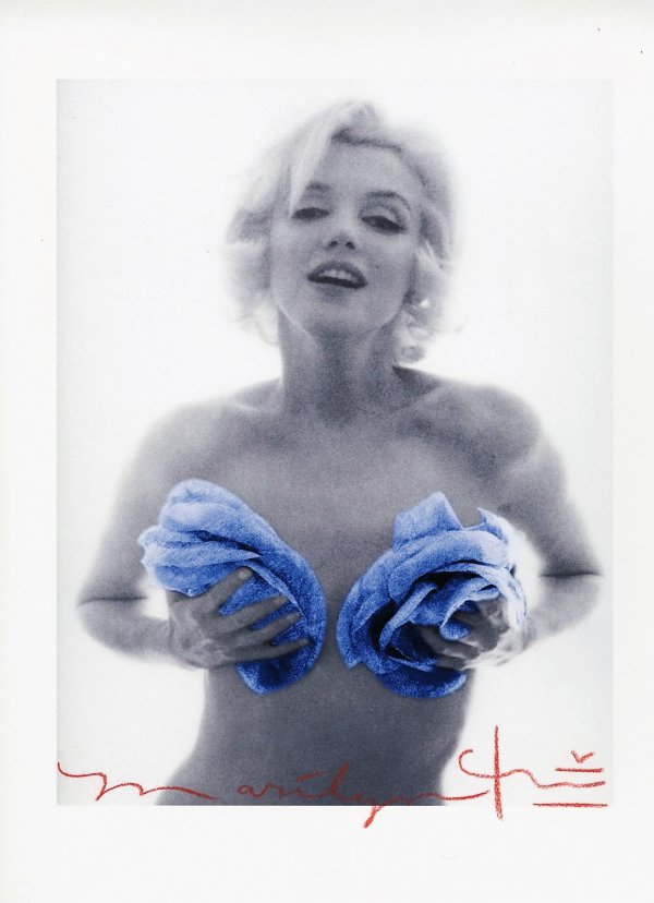 Marilyn Monroe With Blue Roses by Bert Stern