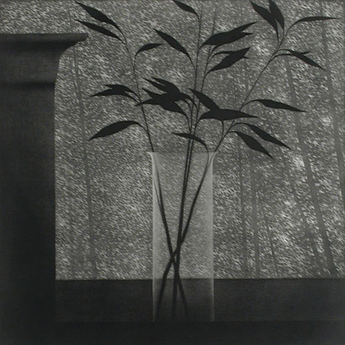 Window w/vase & forest by Robert Kipniss