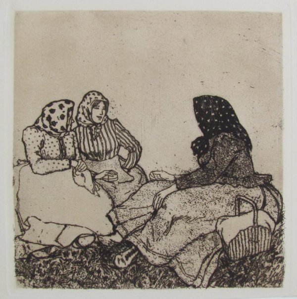 Three Peasant Women In Conversation by Emil Orlik