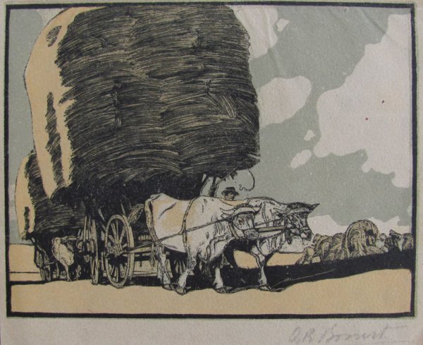 Oxen With Hay Wagon by Otto Richard Bossert