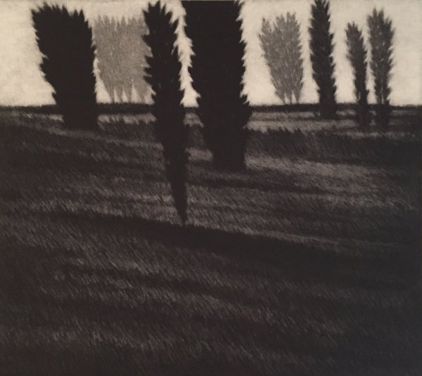 Slope w/three dark trees by Robert Kipniss