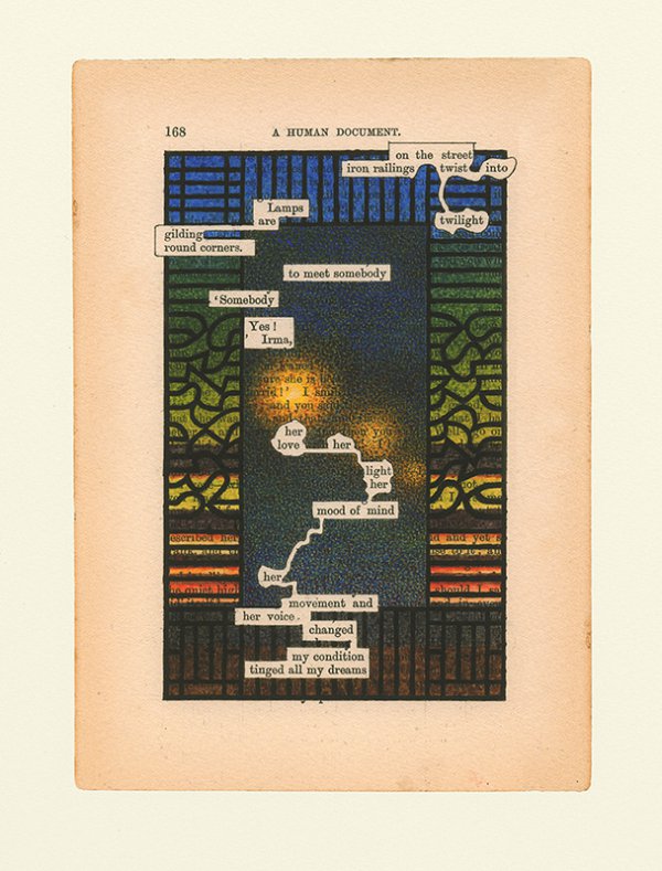 A Humument P. 168: Twilight Railings by Tom Phillips