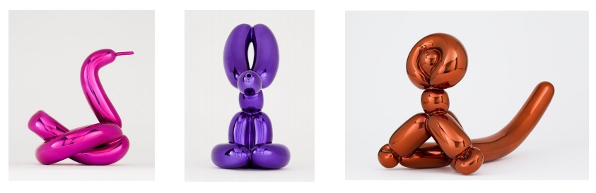 Set Of Three: Balloon Rabbit (violet), Balloon Swan (magenta) And Balloon Monkey (orang) by Jeff Koons