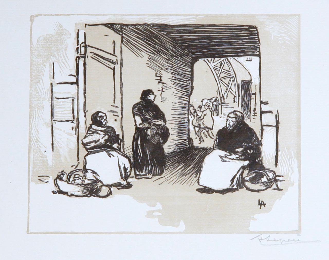 Marchandes Au Panier Sous Une Porte, Rue Mauconseil by Auguste Louis Lepere