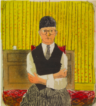 David Hockney Prints: Self Portrait Lithograph in 5 colours 1954