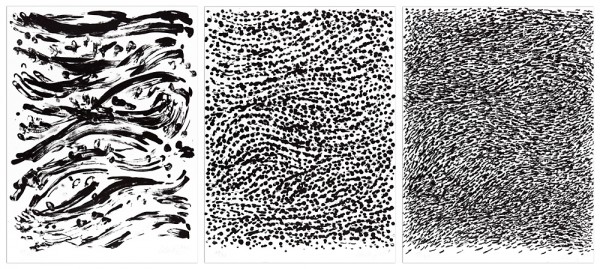 Strömung (flow), 3 Sheets by Gunther Uecker