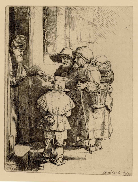 Beggars Receiving Alms at the Door of a House by Harmensz van Rijn Rembrandt