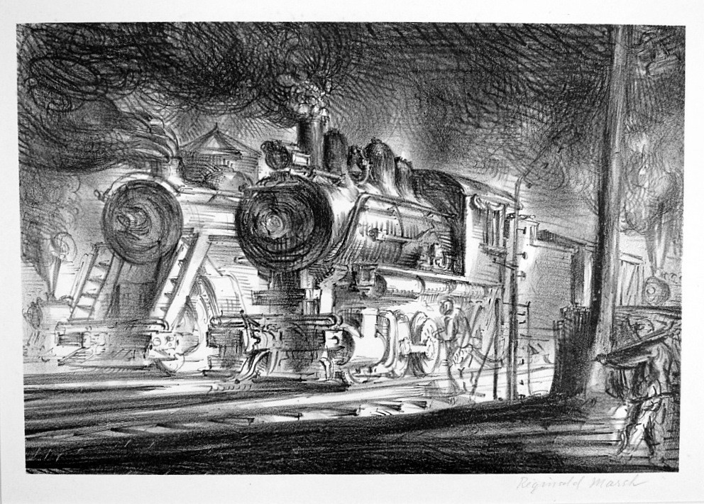 Switch Engines, Erie Yards, Jersey City, Stone No. 3 by Reginald Marsh