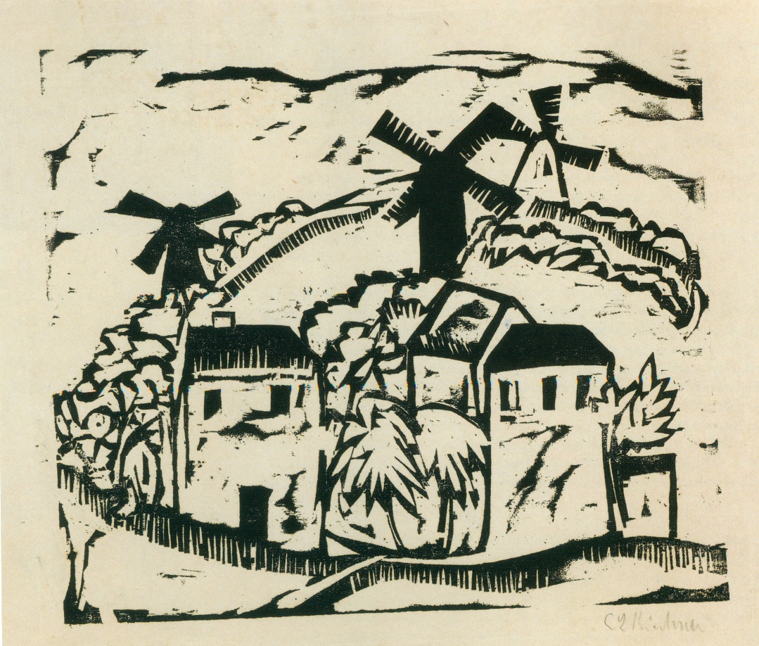 Landschaft mit Windmühlen (Landscape with Windmills) by Ernst Ludwig Kirchner