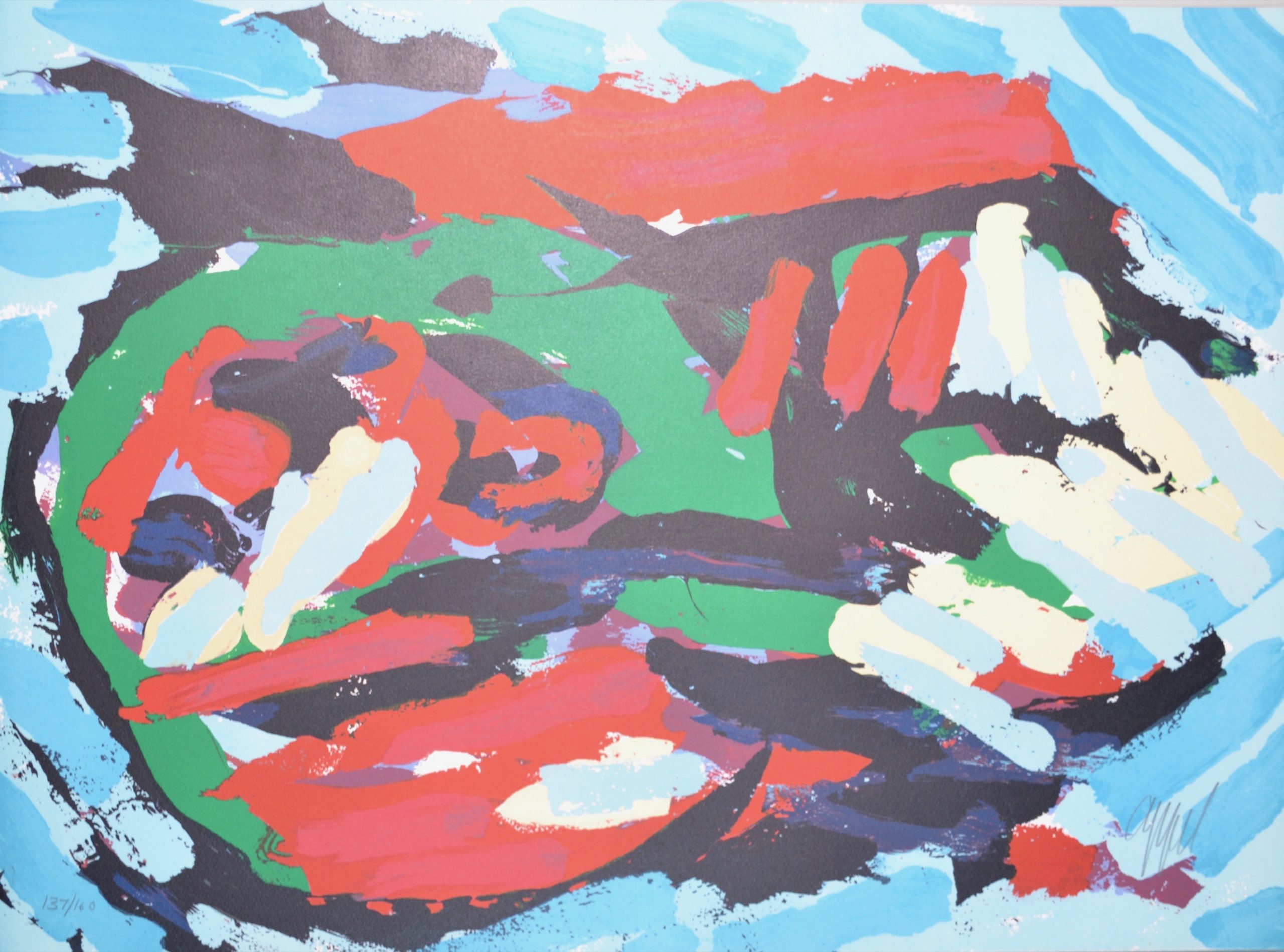 Flying head over ocean by Karel Appel