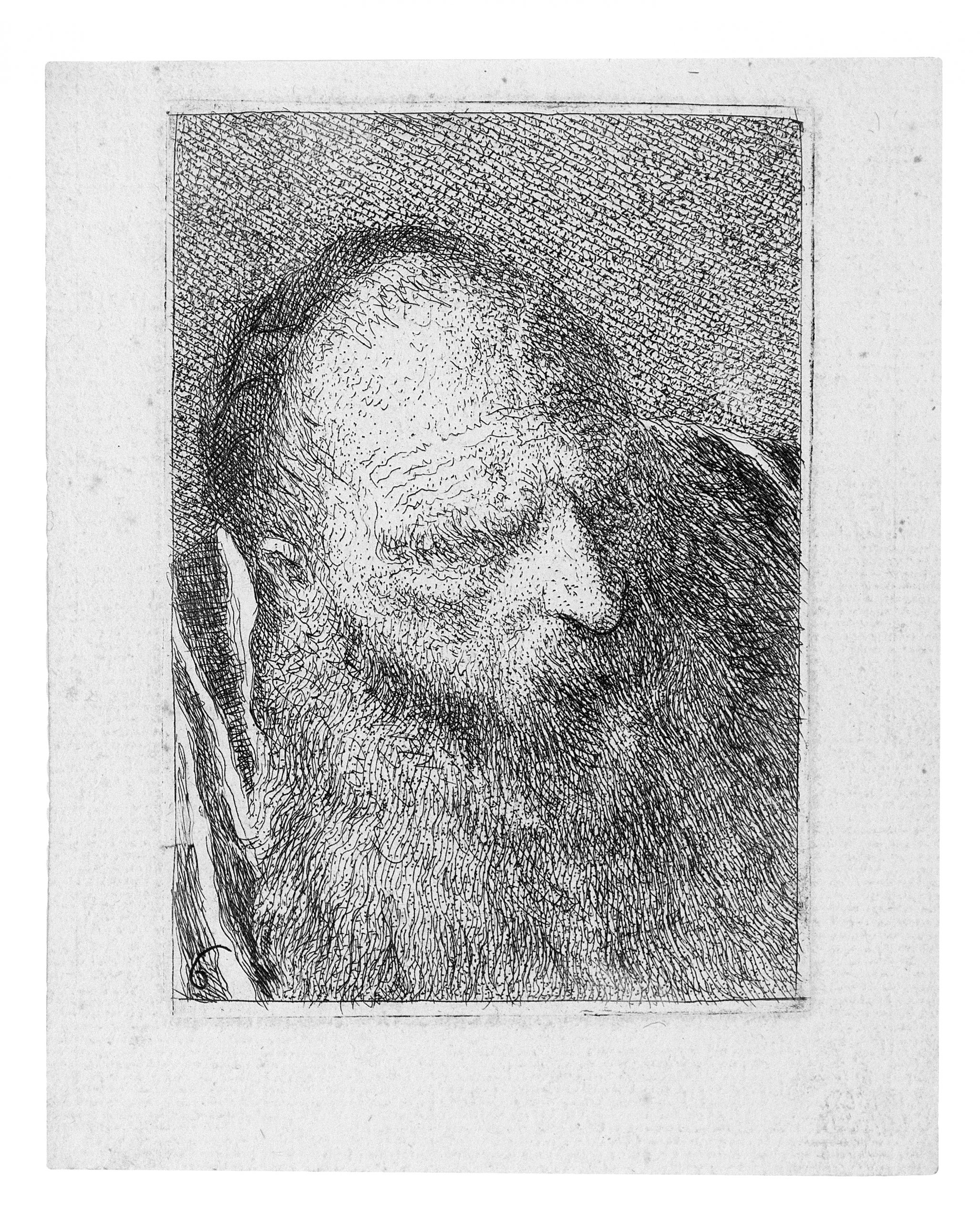 Head of a man with a very long beard facing right. by Giovanni Domenico Tiepolo