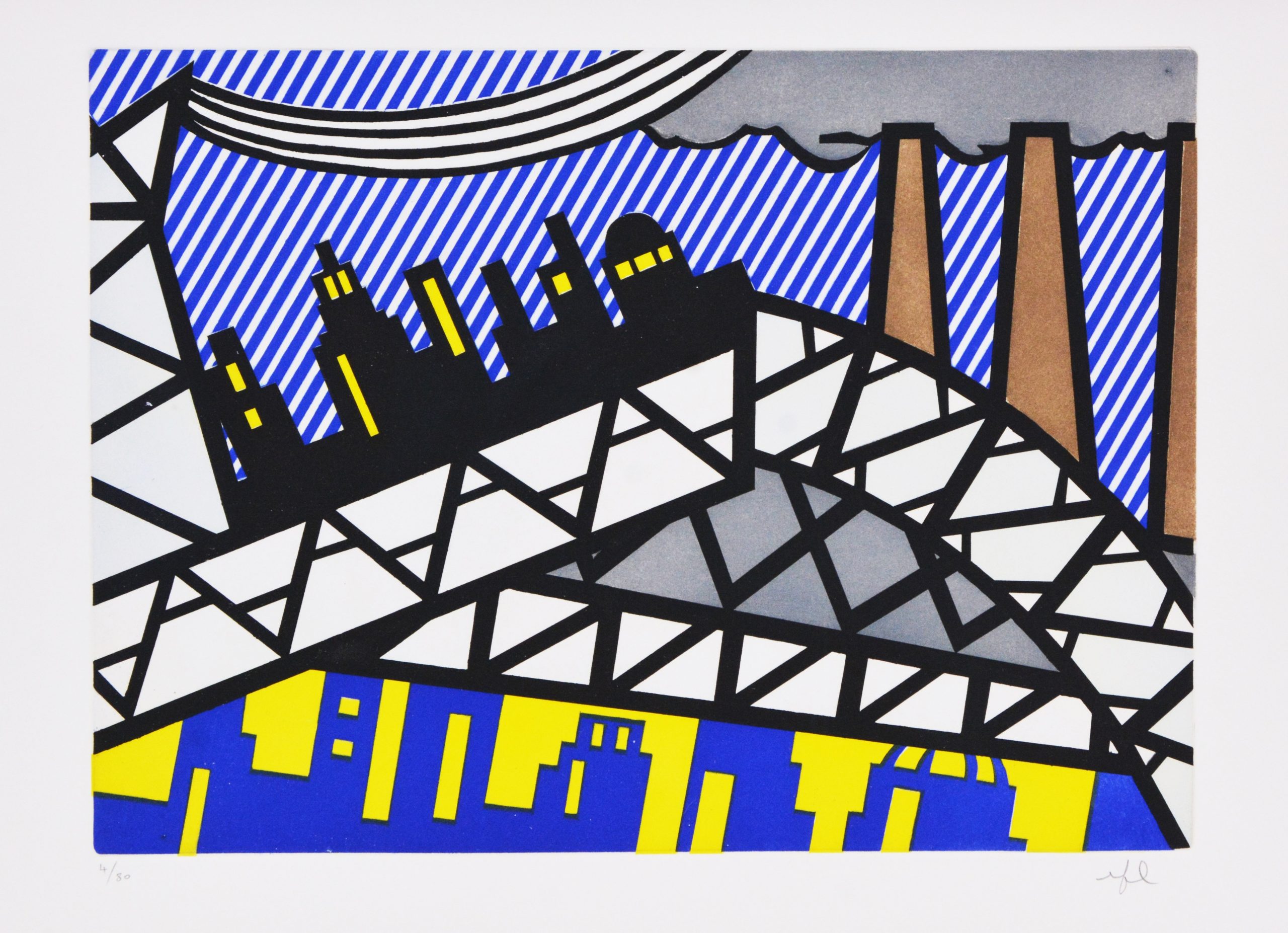 Illustration for ‘Bayonne en Entrant dans NYC’, from La Nouvelle Chute de l’Amérique by Roy Lichtenstein