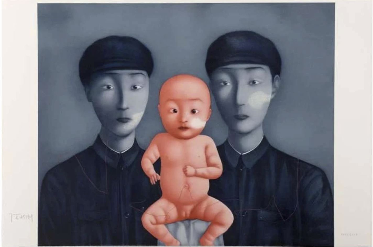 Comrades with Red Baby (from Bloodline series) by Zhang Xiaogang