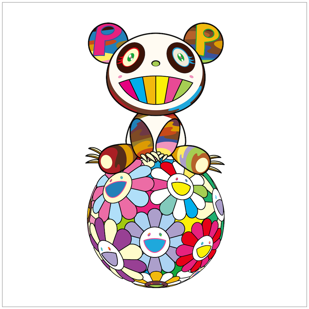 Atop a Ball of Flowers, a Panda Cub Sits Properly by Takashi Murakami