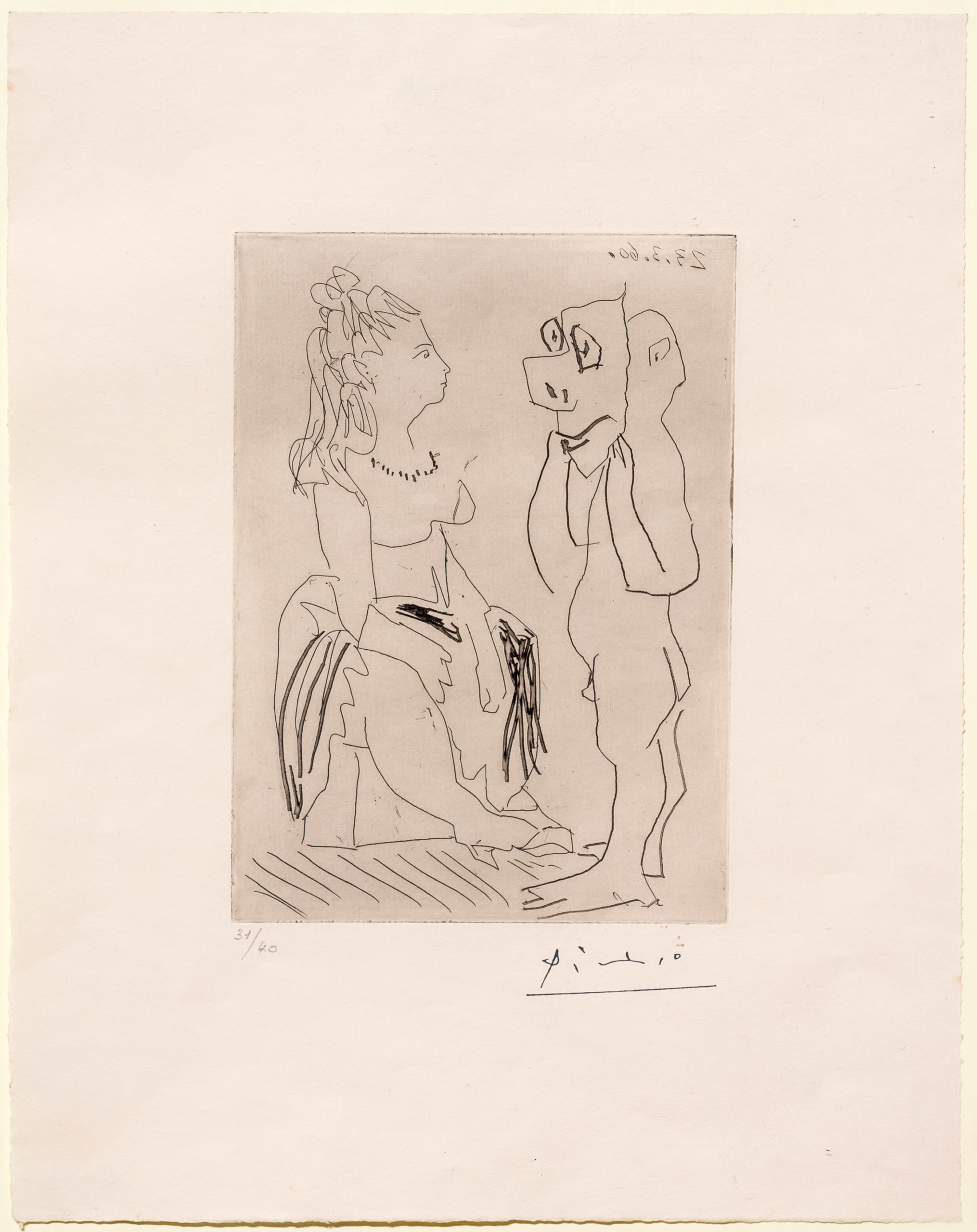 Homme Debout Avec Masque Devant Femme Assise by Pablo Picasso