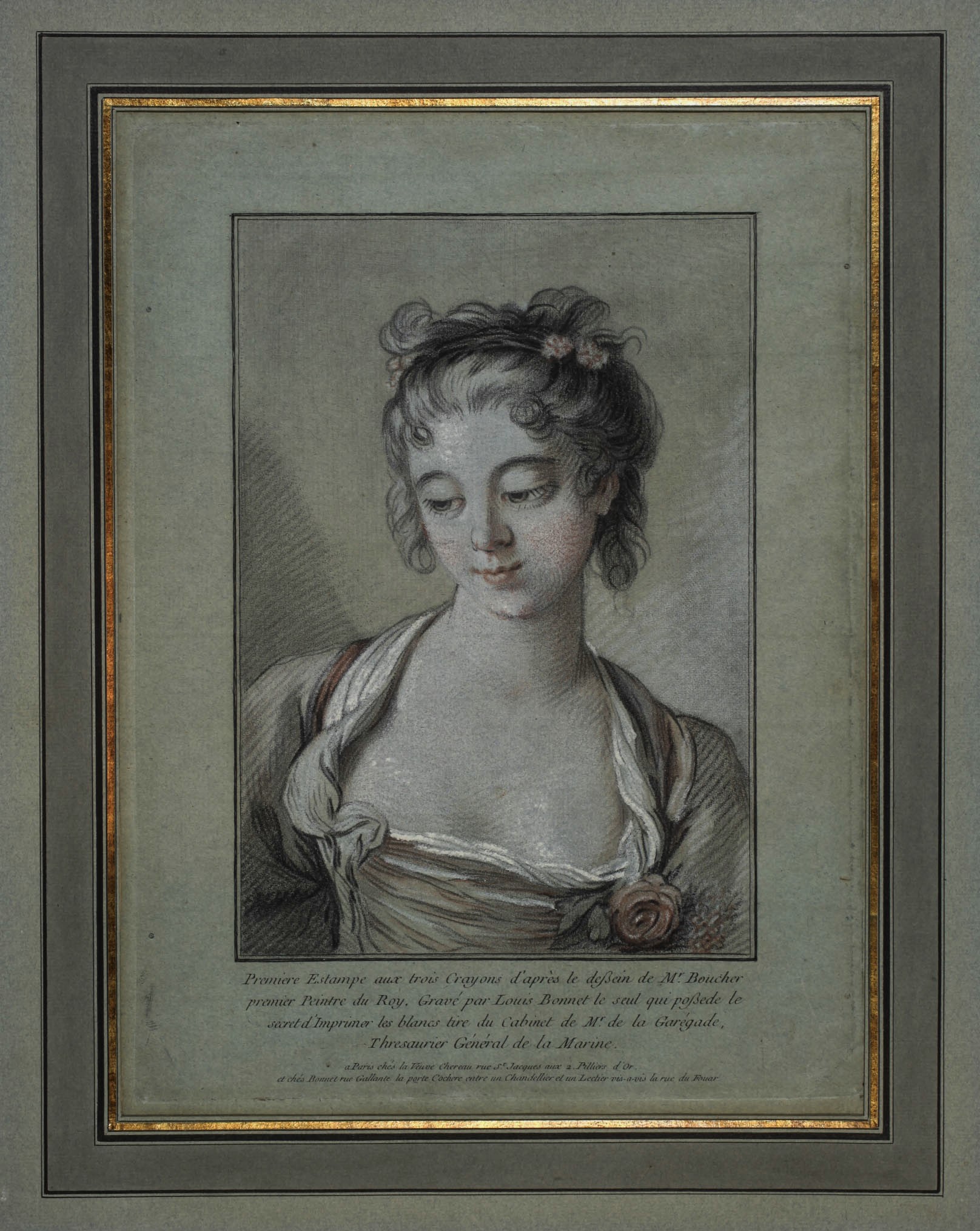 Première tête, aux trois crayons, d’après Boucher by Louis Marin Bonnet