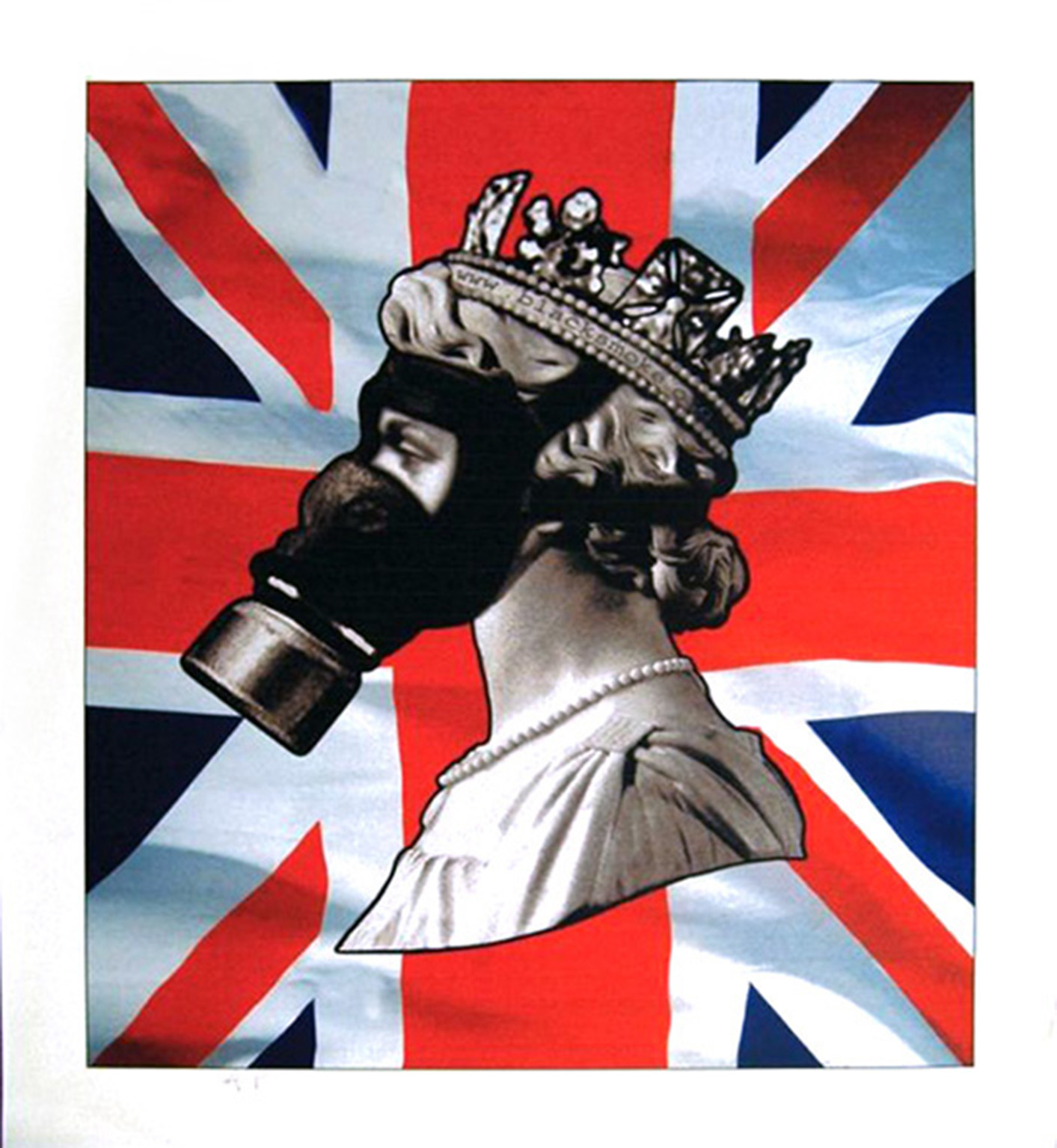 Queen with Gas Mask. by James Cauty