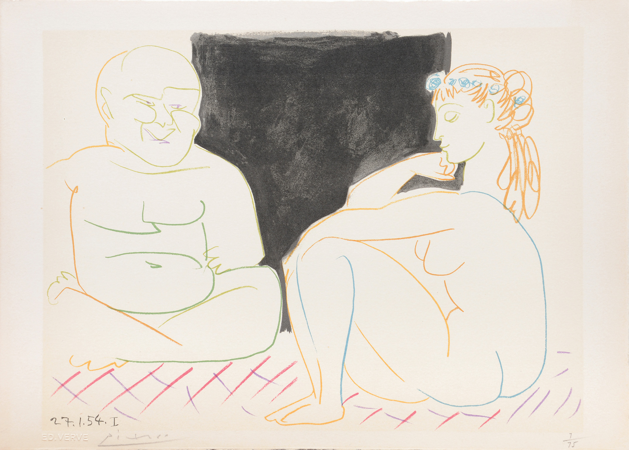 (The Two Thinkers.) Untitled from Suite de 15 dessins de Picasso. by Pablo Picasso