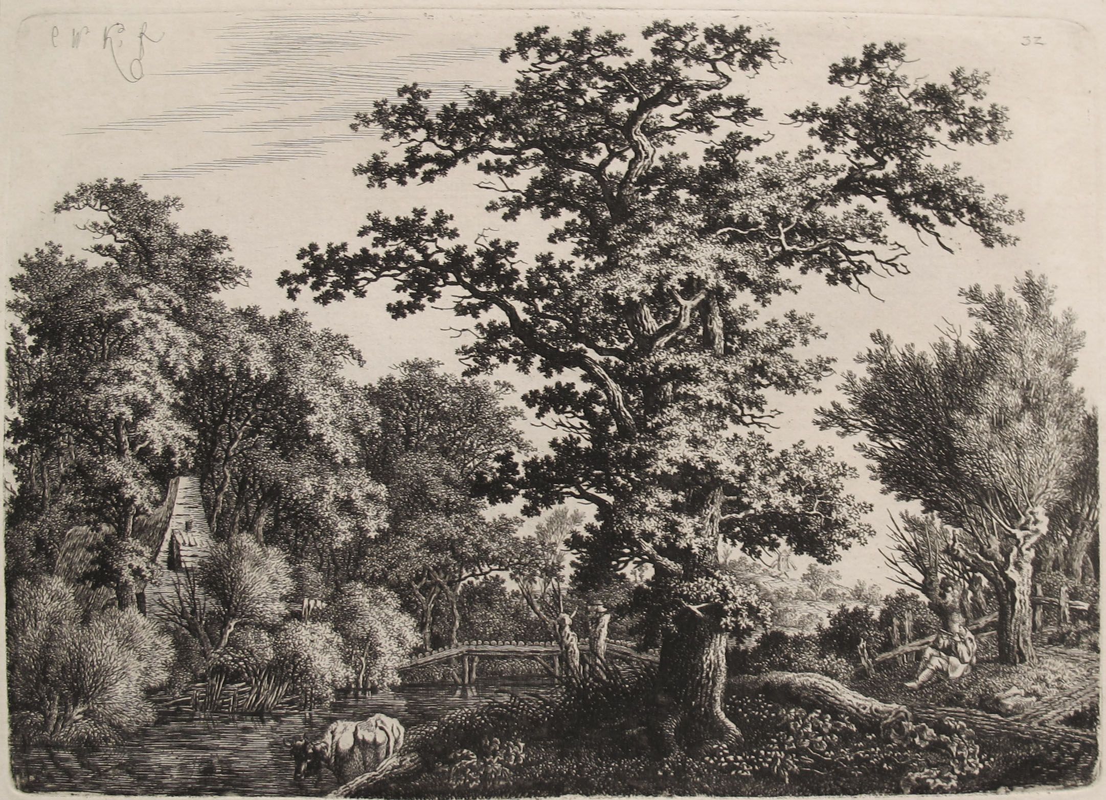 Landscape with an Oaktree alongside a River, a Shepard Playing a Flute to the Right by Carl Wilhelm Kolbe the Elder