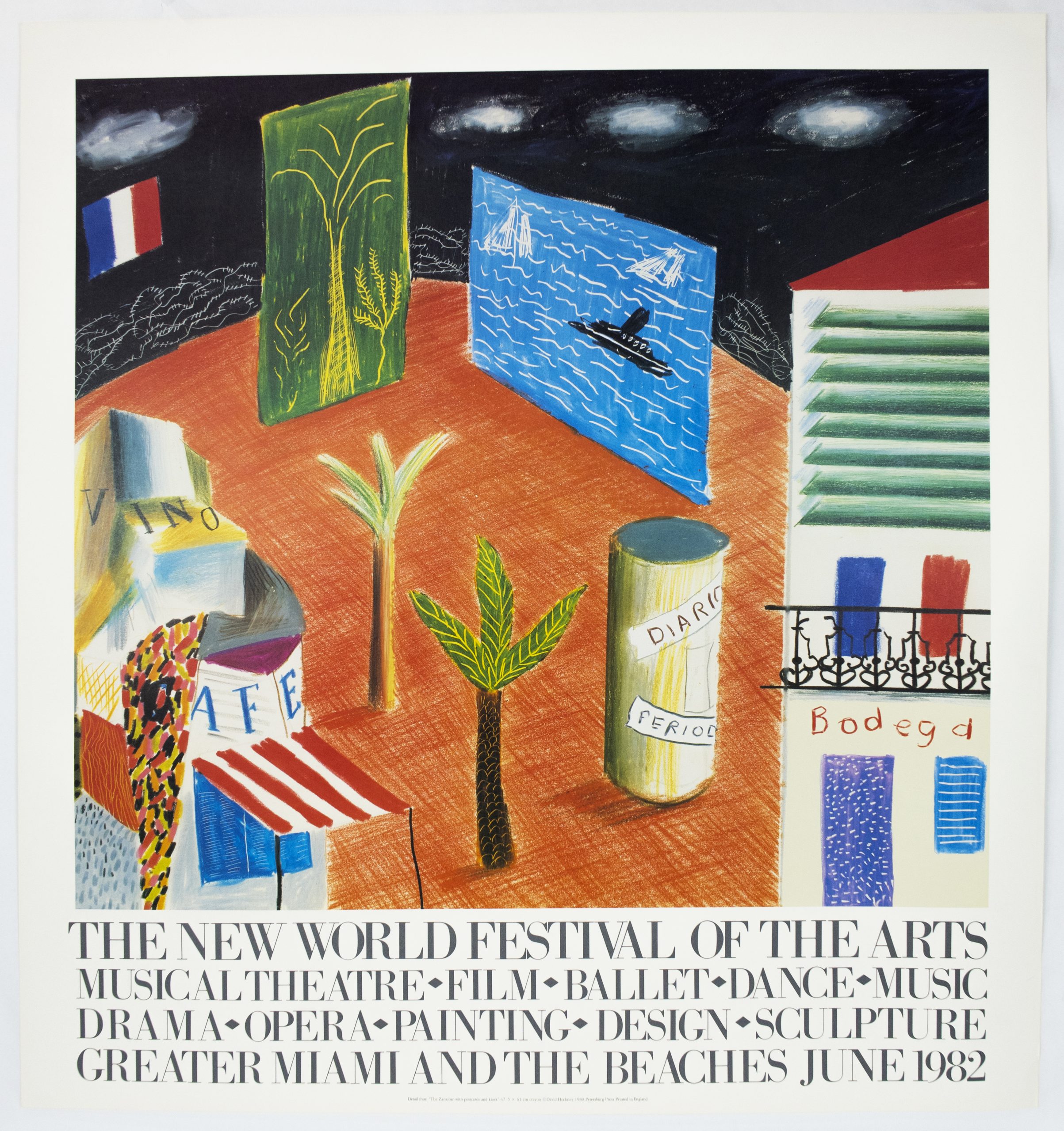 New World Festival of the Arts, Miami 1982 (Detail from The Zanazibar with Postcards 1980) by David Hockney