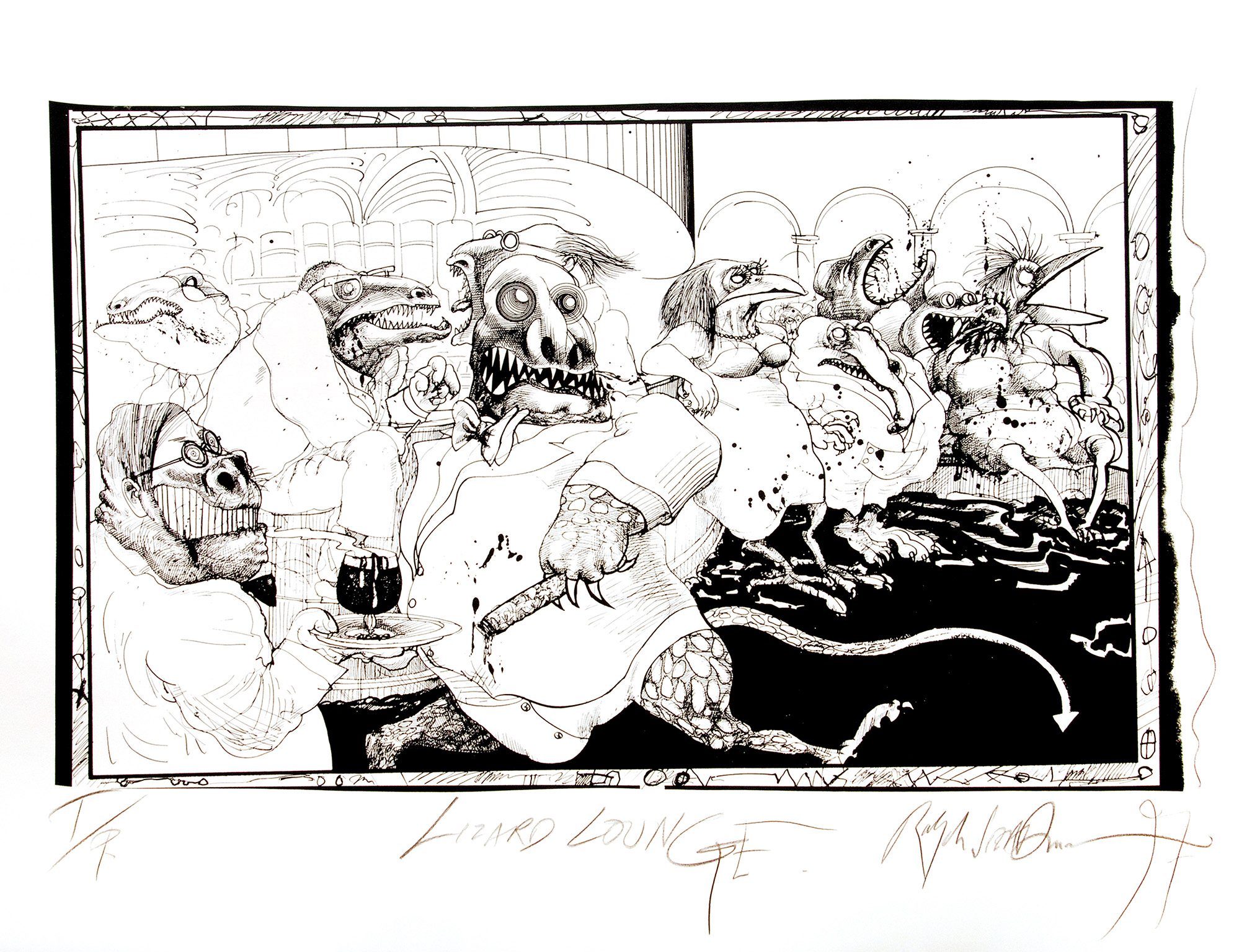 Large Lizard Lounge (Black). by Ralph Steadman