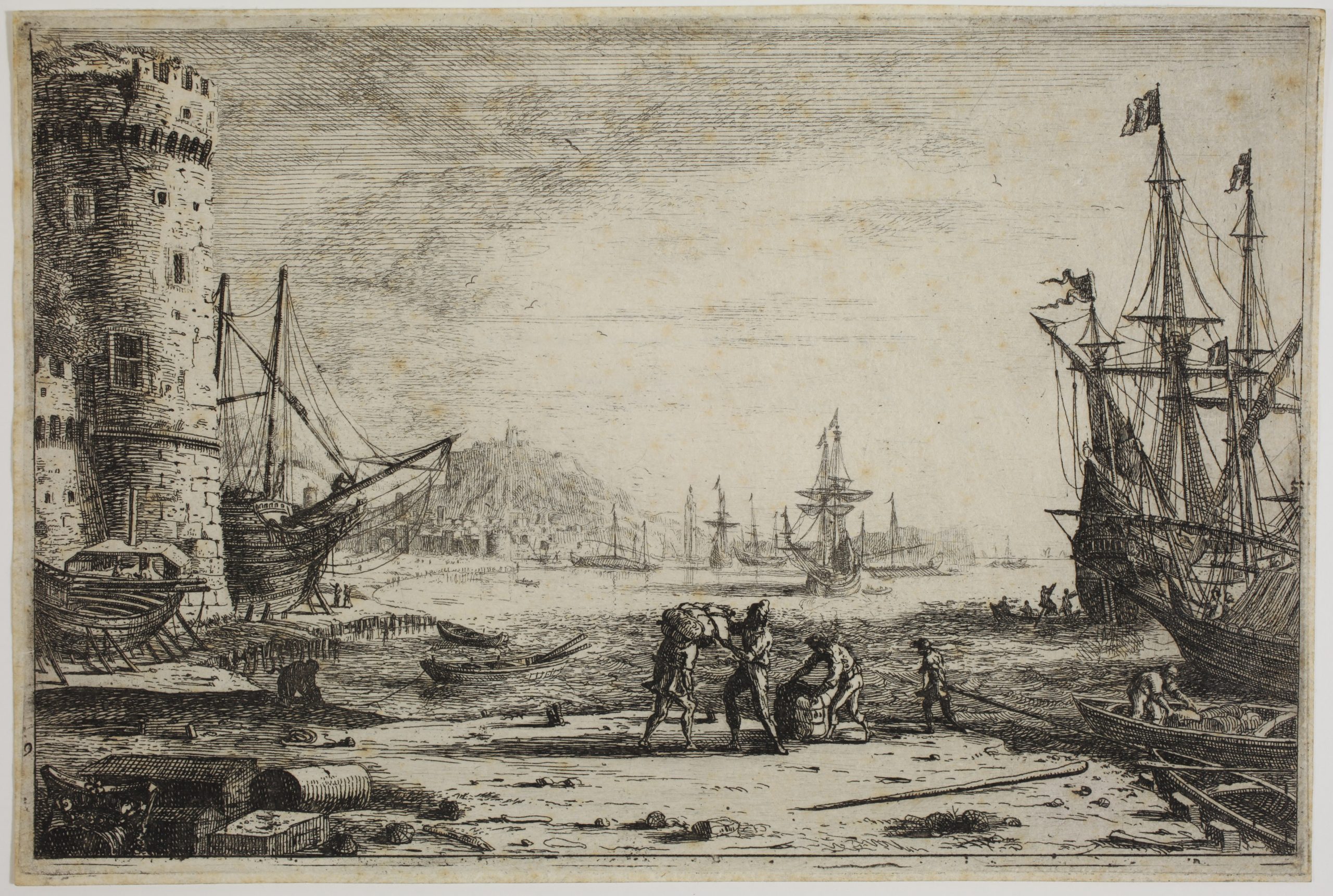 Harbour with a large tower by Claude Lorrain