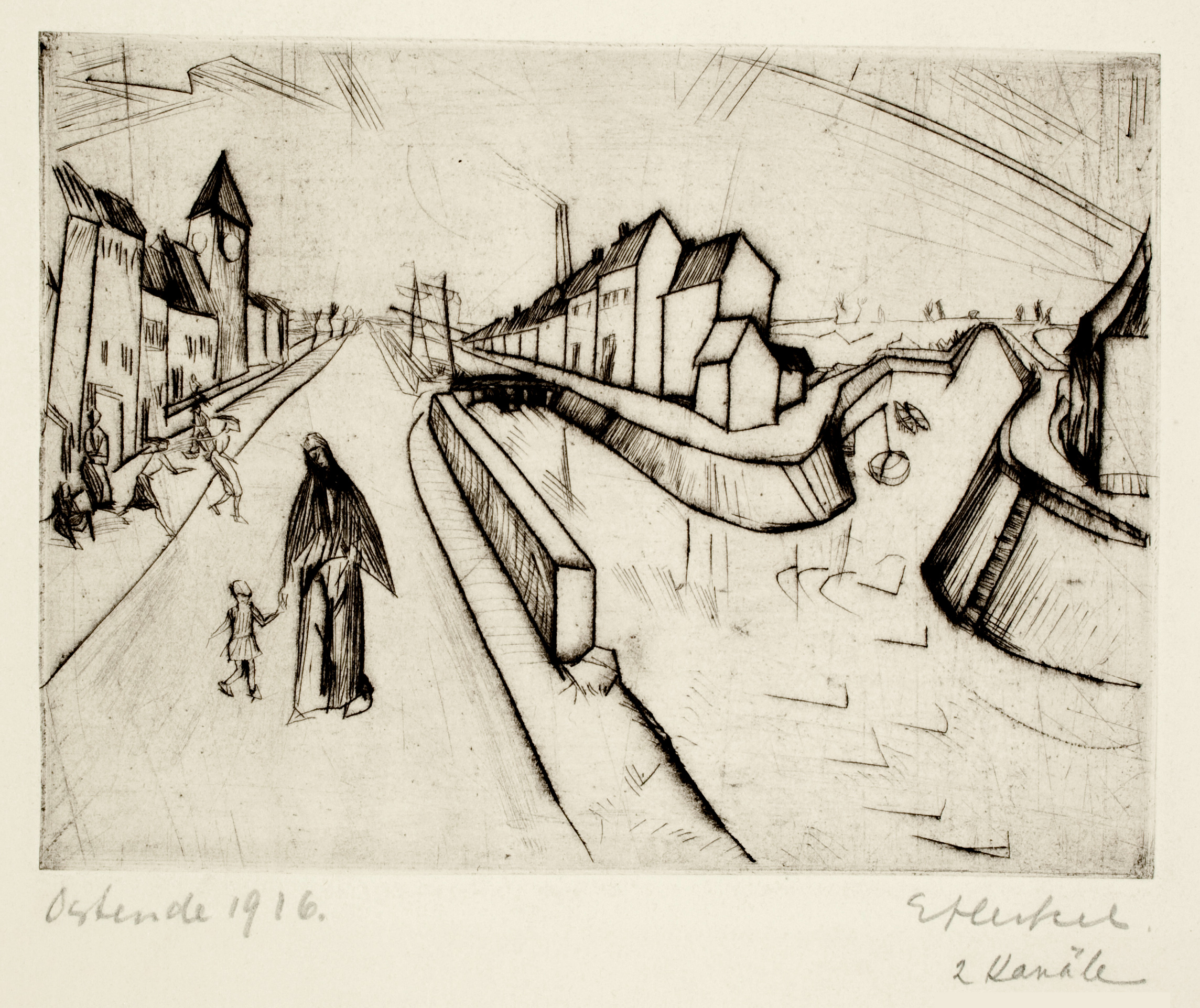 Zwei Kanäle (Kanal bei Ostende) (Two Canals (Canal by Ostende) by Erich Heckel