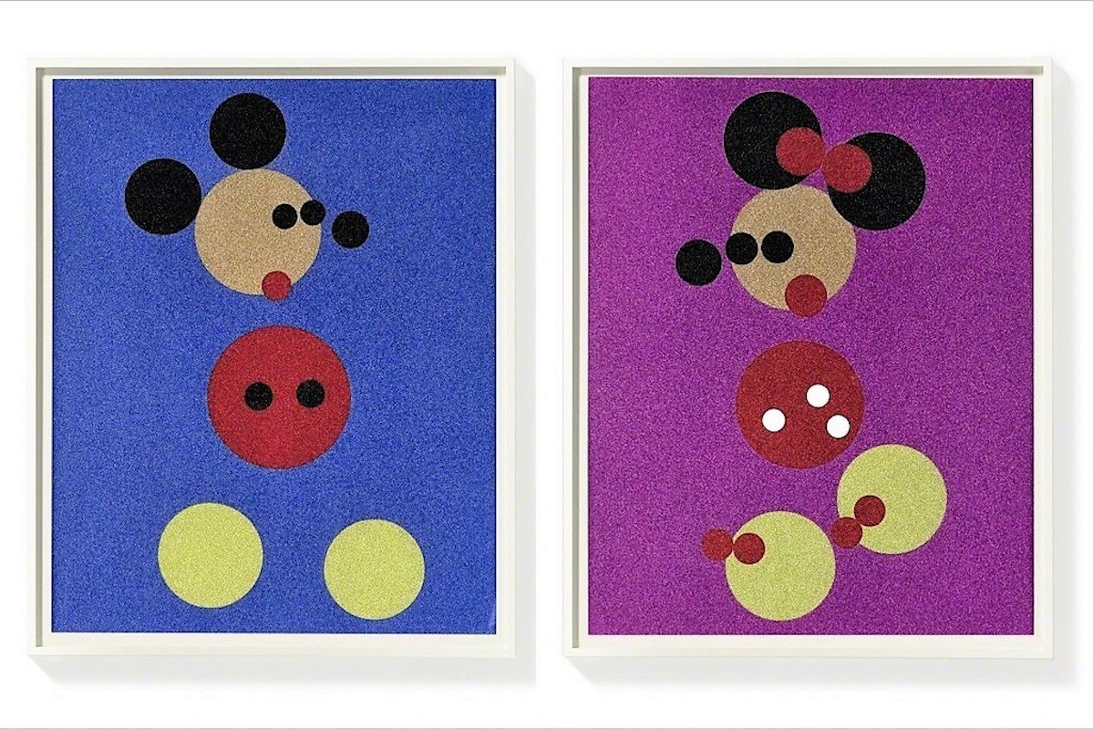 Mickey (Blue Glitter) & Minnie (Pink Glitter) by Damien Hirst