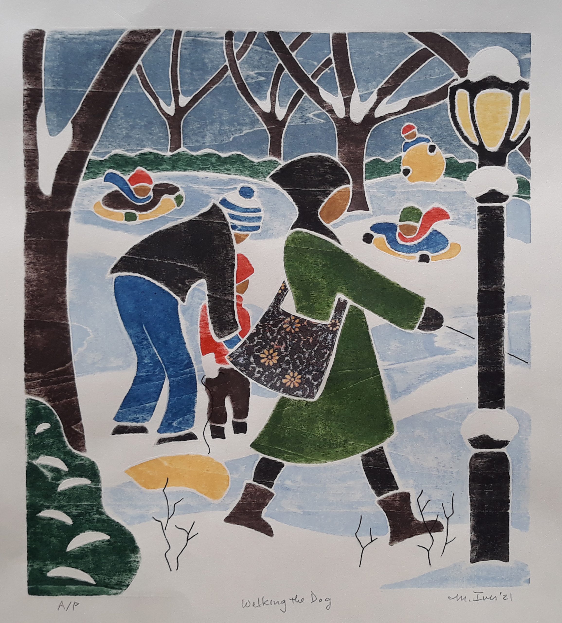 winter Triptych (Left) – Walking the Dog by Martha Ives