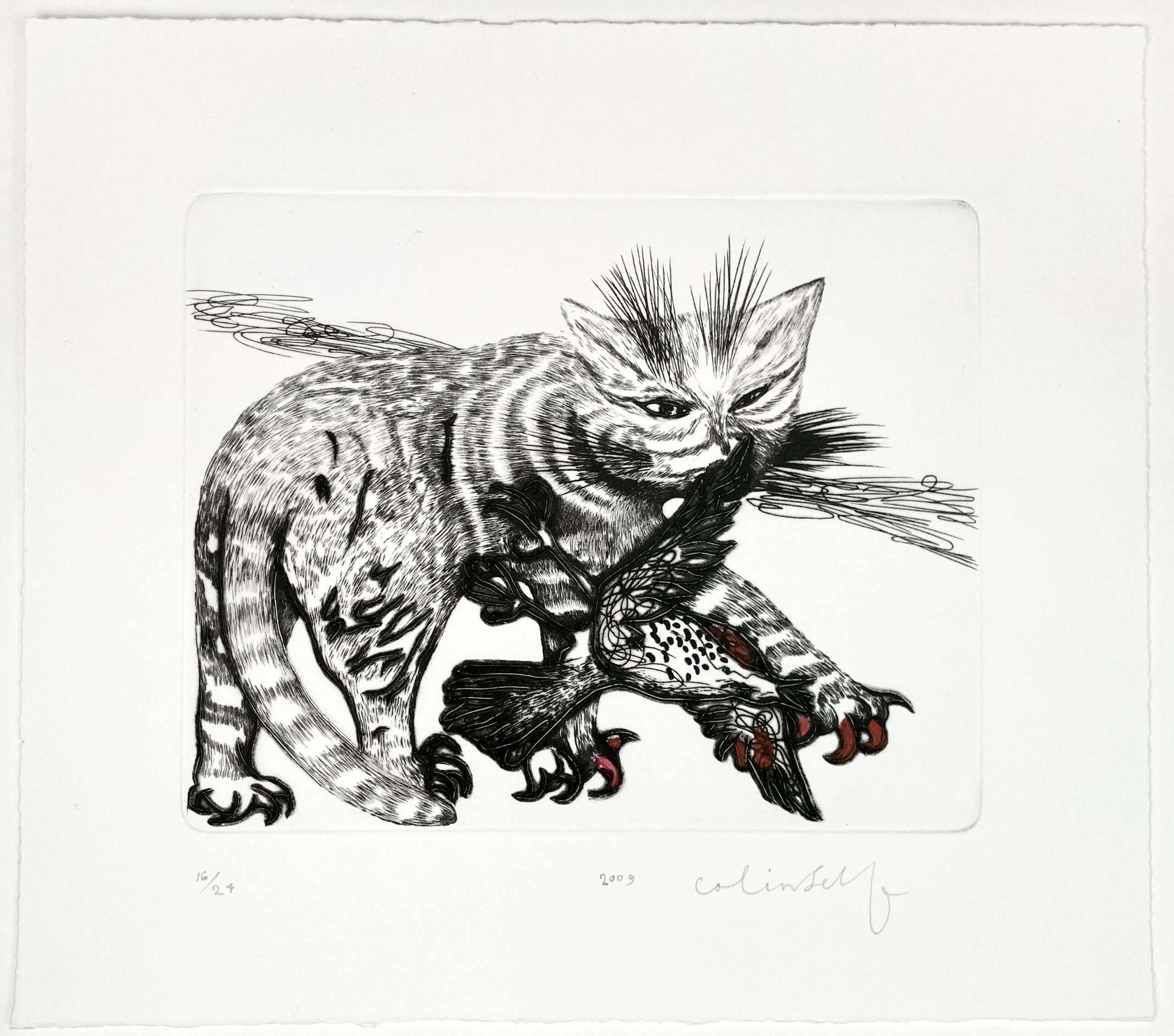 Cat with Red Claws and a Bird by Colin Self