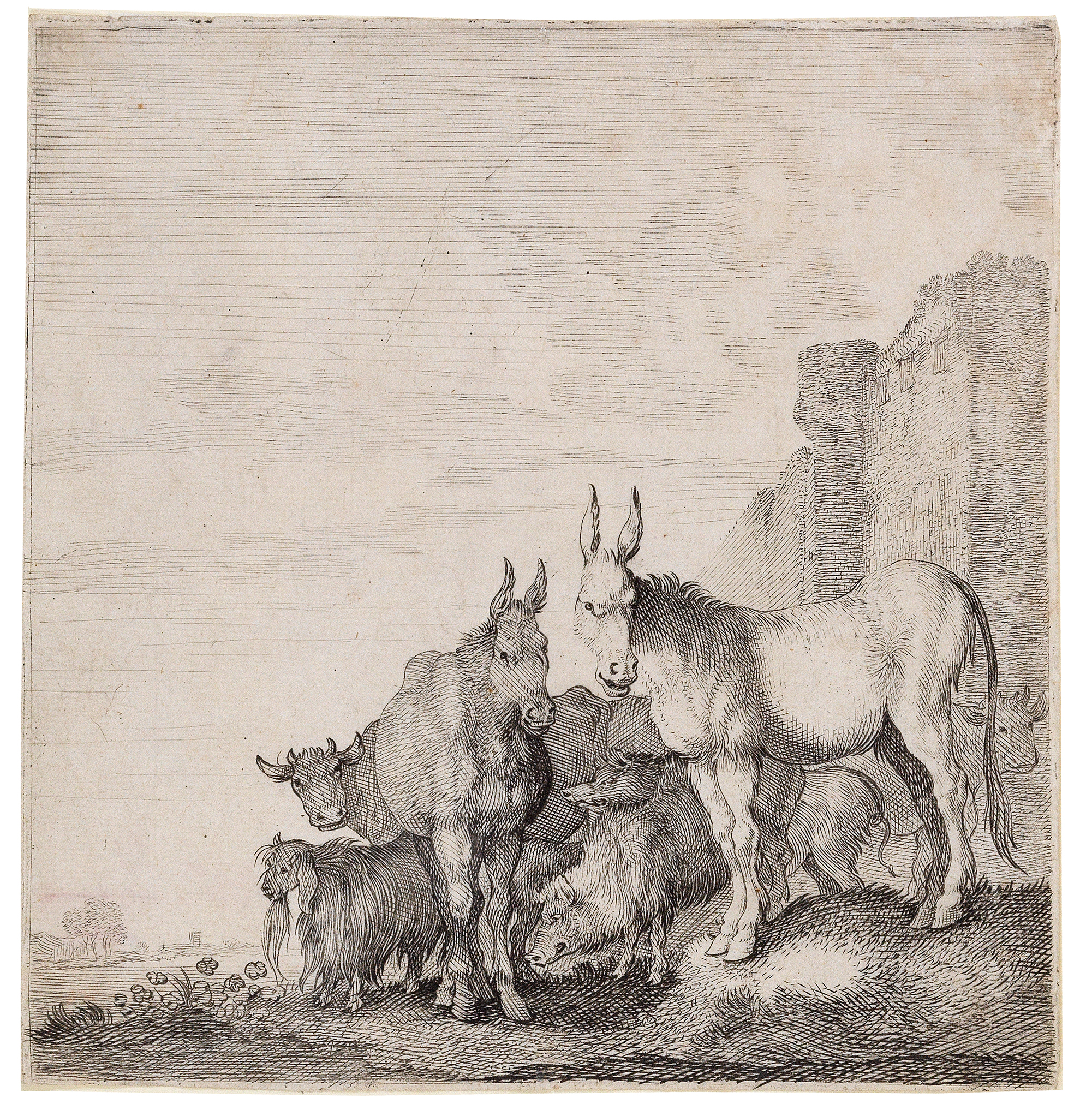 Group of animals in a landscape by Moyses van Wtenbrouck