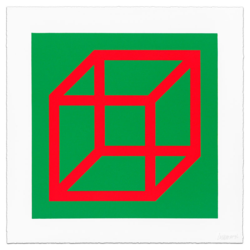 Cubes in Color on Color (red green) by Sol LeWitt