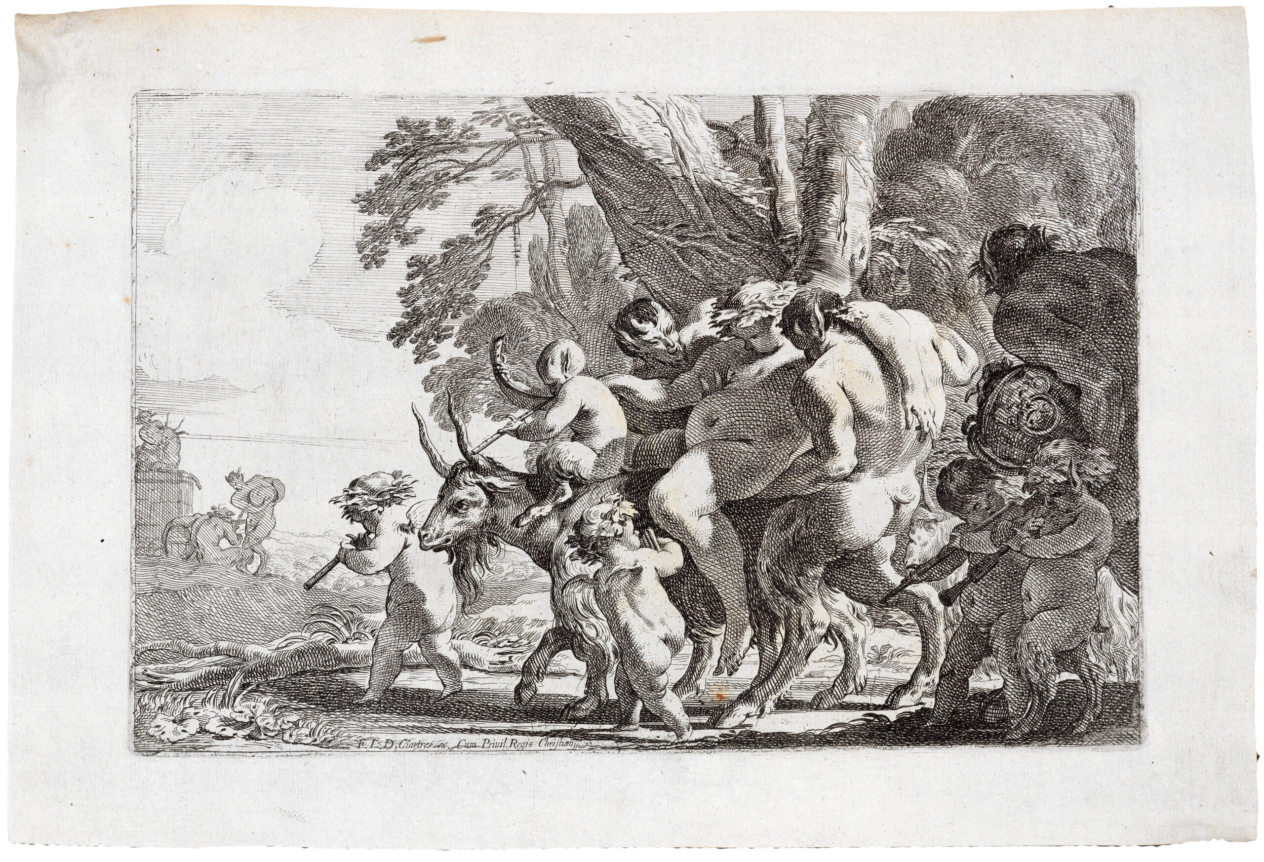 Drunken Silenus being carried by Satyrs and playing putti by Michel Dorigny