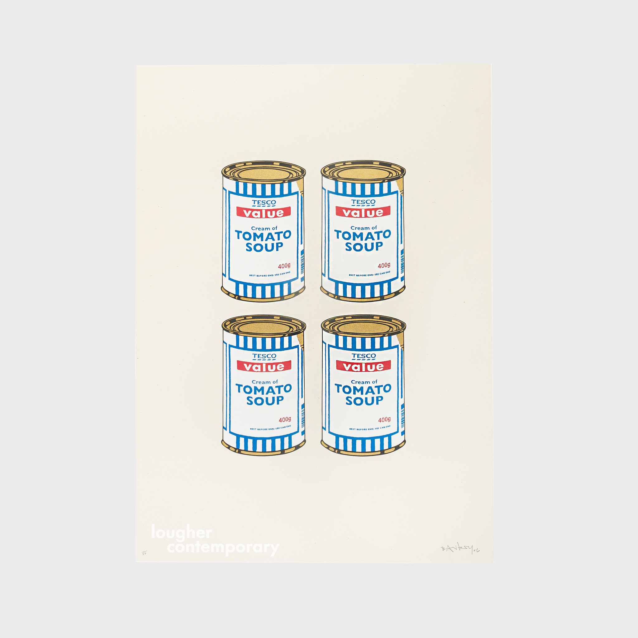 Four Soup Cans – Gold on Cream by Banksy