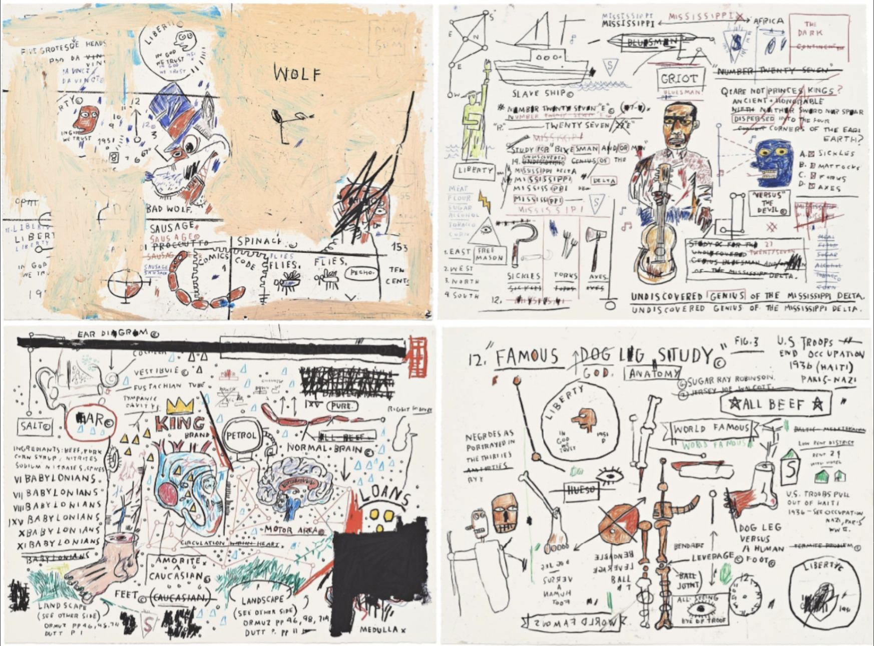 Wolf Sausage, King Brand, Dog Leg Study and Undiscovered Genius by Jean-Michel Basquiat