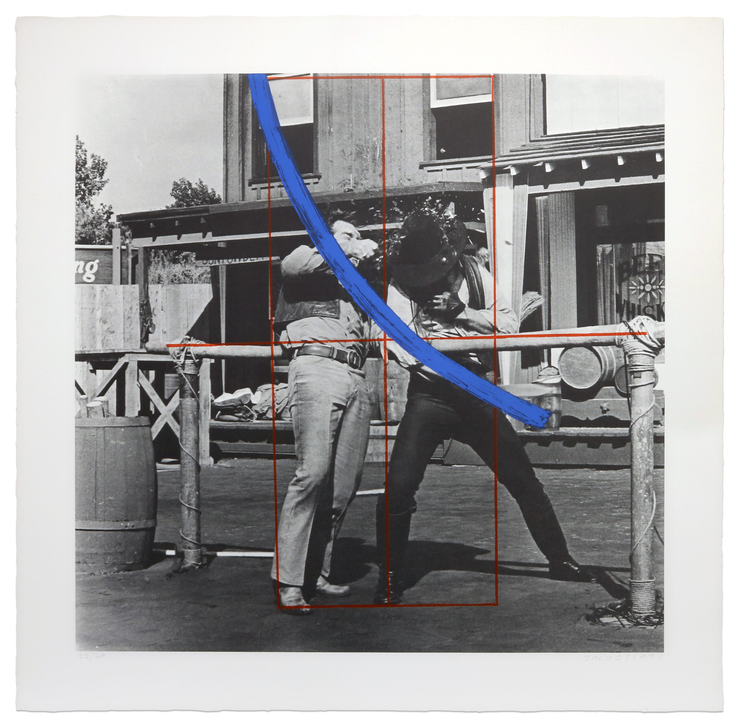 Blue Masterstroke Over Red Diagram and Two Cowboys by John Baldessari