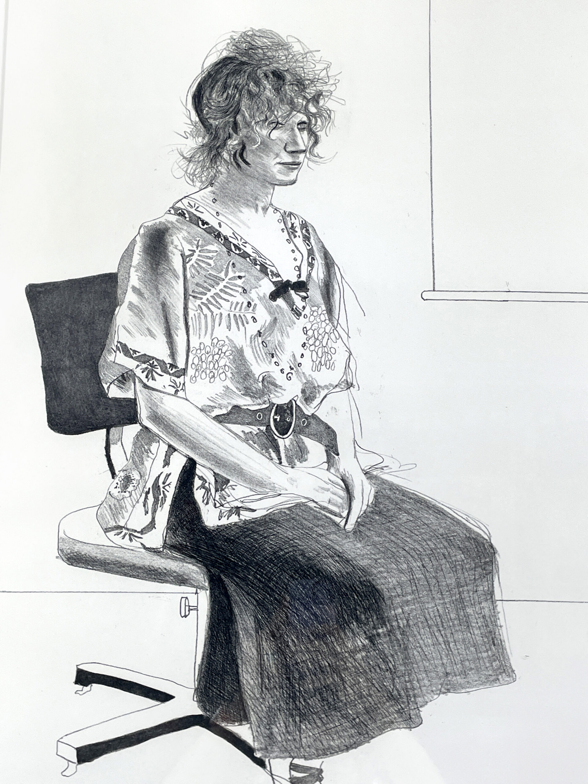 Celia Seated on an Office Chair (black state) by David Hockney