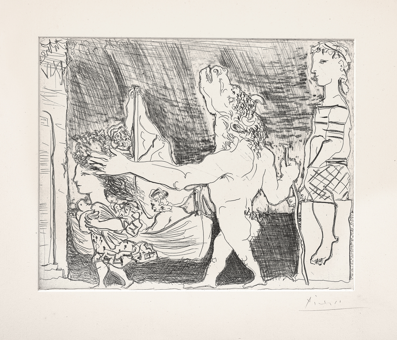 Blind Minotaur Guided Through the Night by a Young Girl with Pigeon by Pablo Picasso