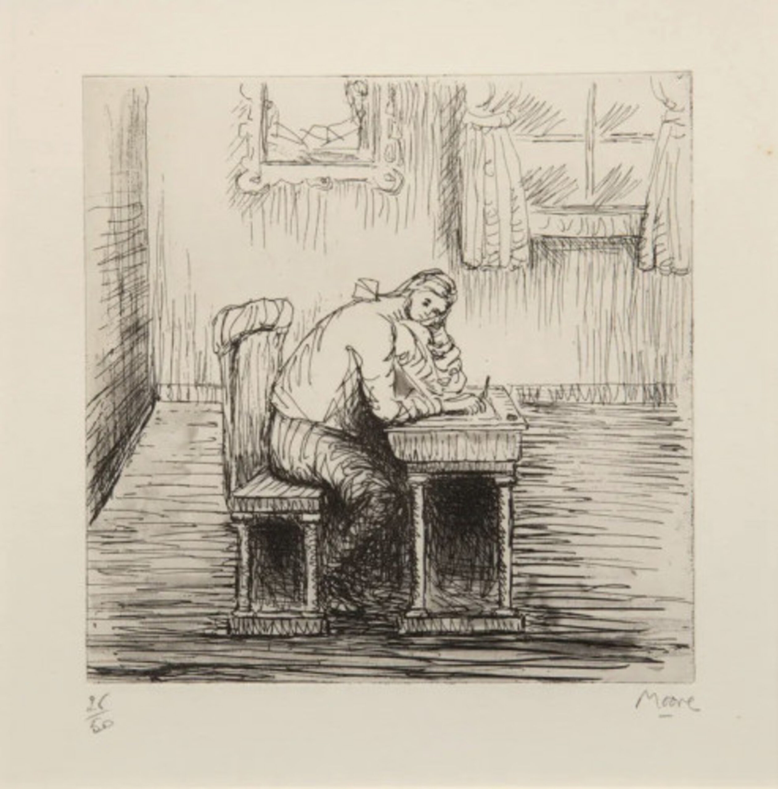 Girl doing homework II by Henry Moore