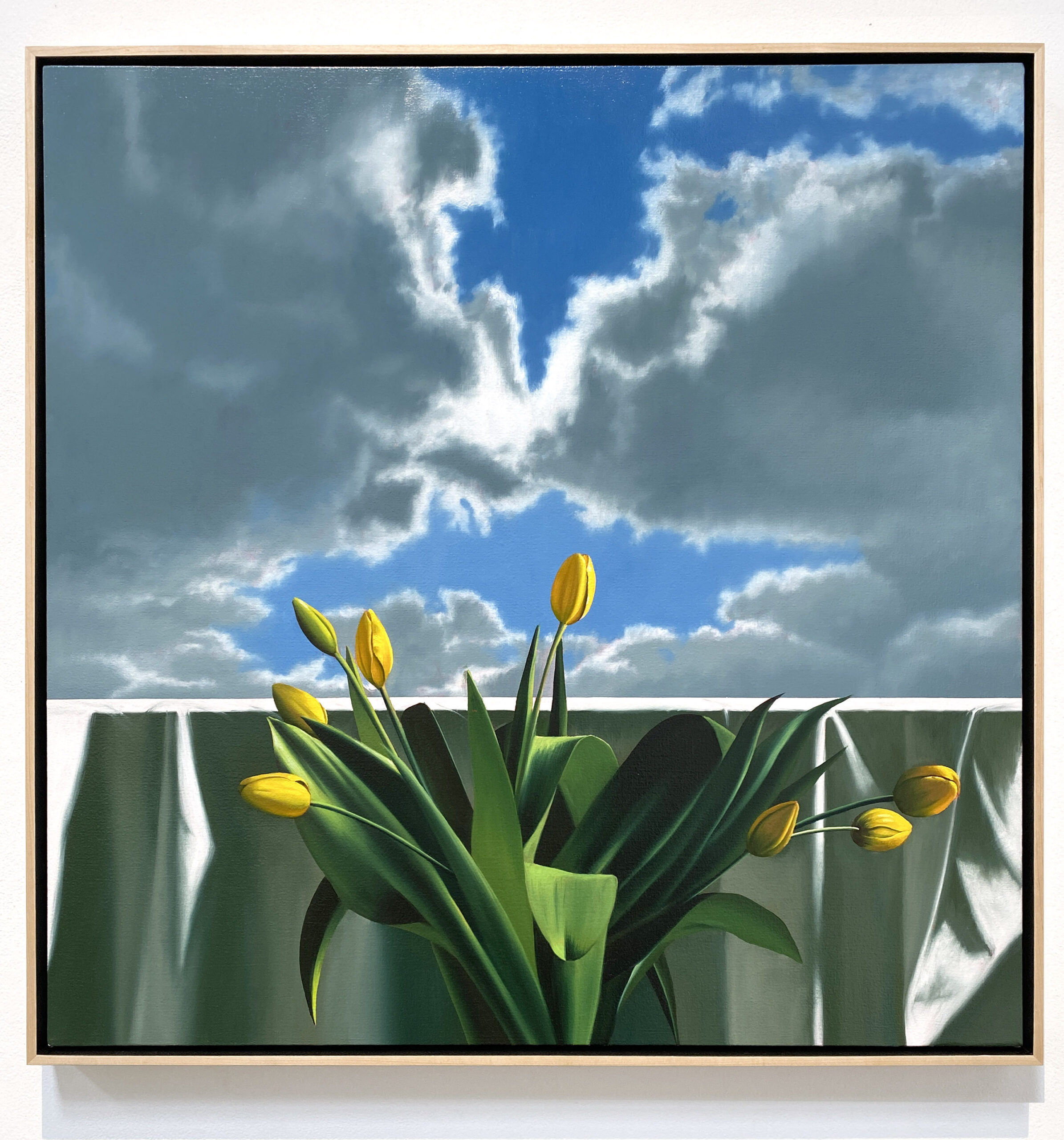 Still Life with Yellow Tulips and Tablecloth by Bruce Cohen