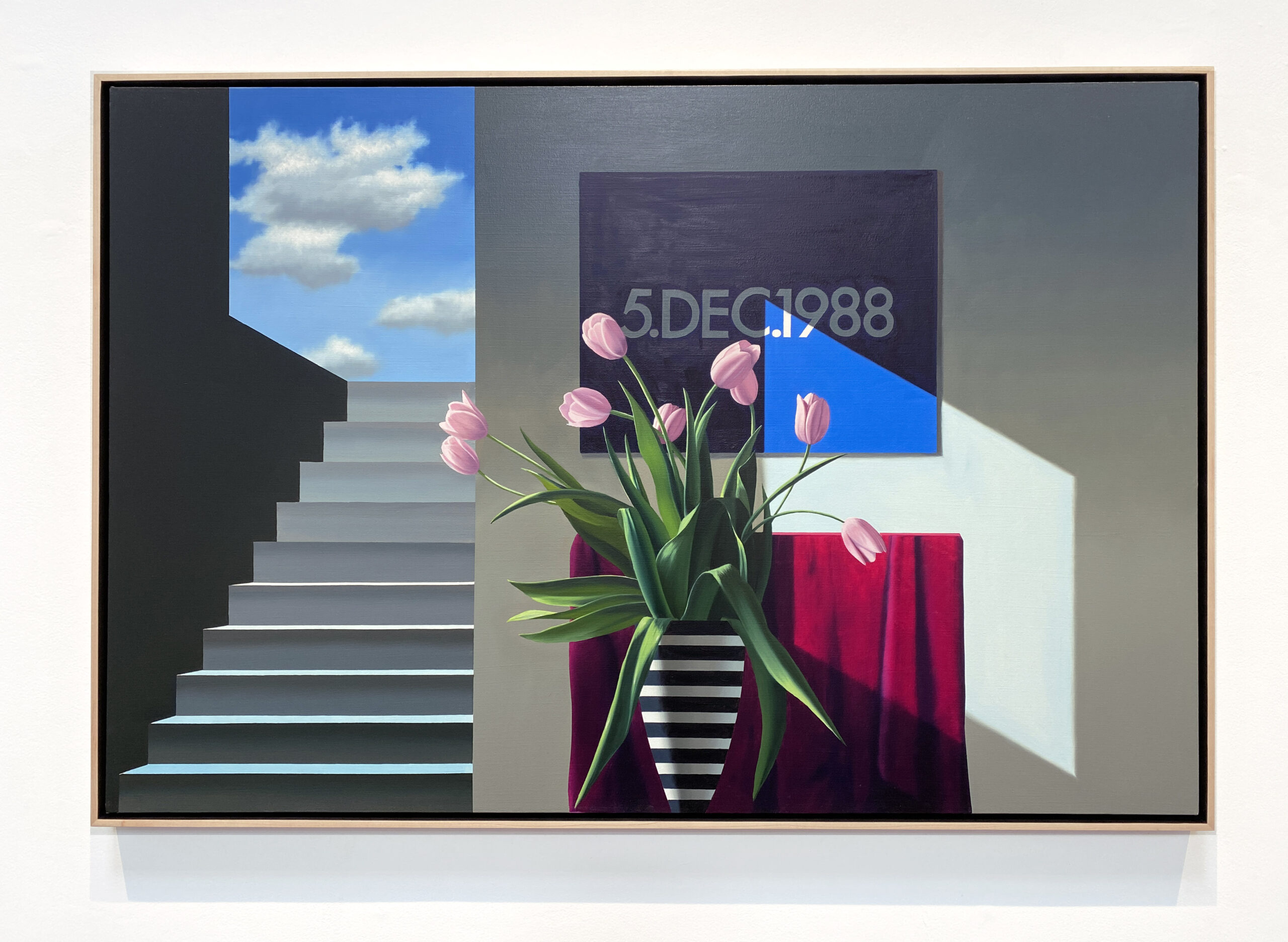 Interior with Pink Tulips and On Kawara by Bruce Cohen