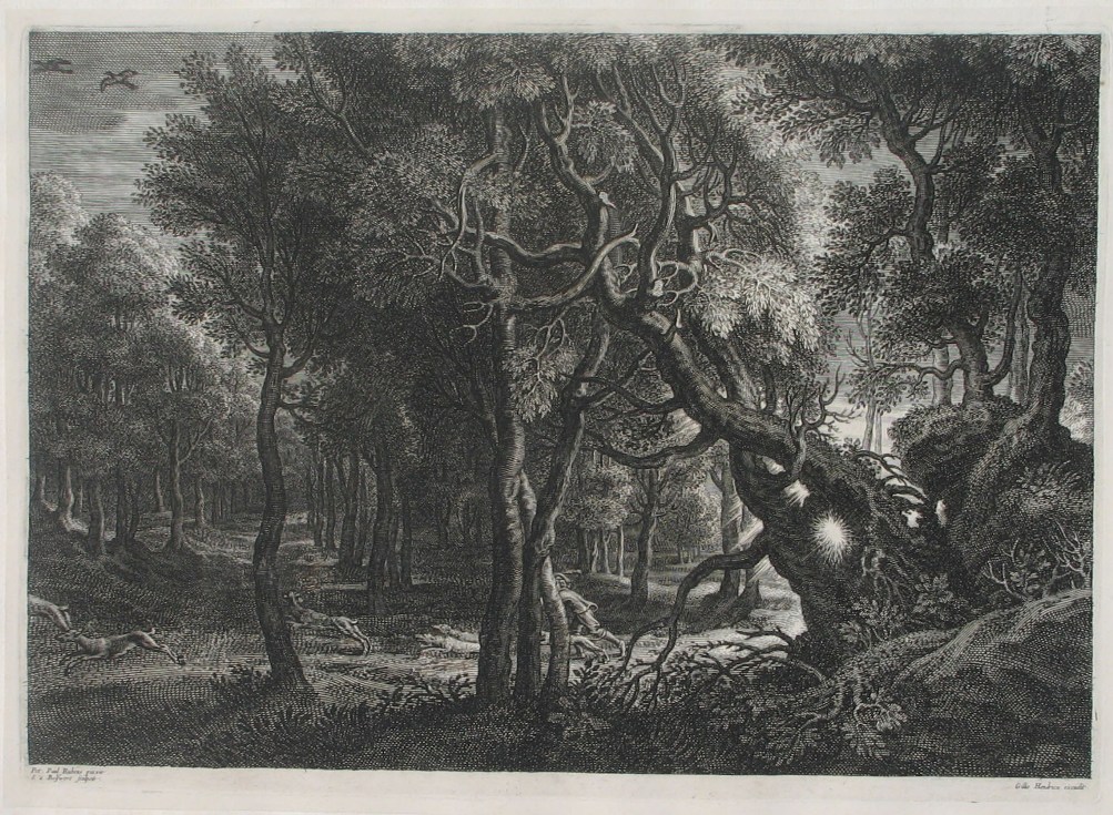 Wild Landscape by Moonlight, with a Hunter and his Quarry by Schelte Adams Bolswert