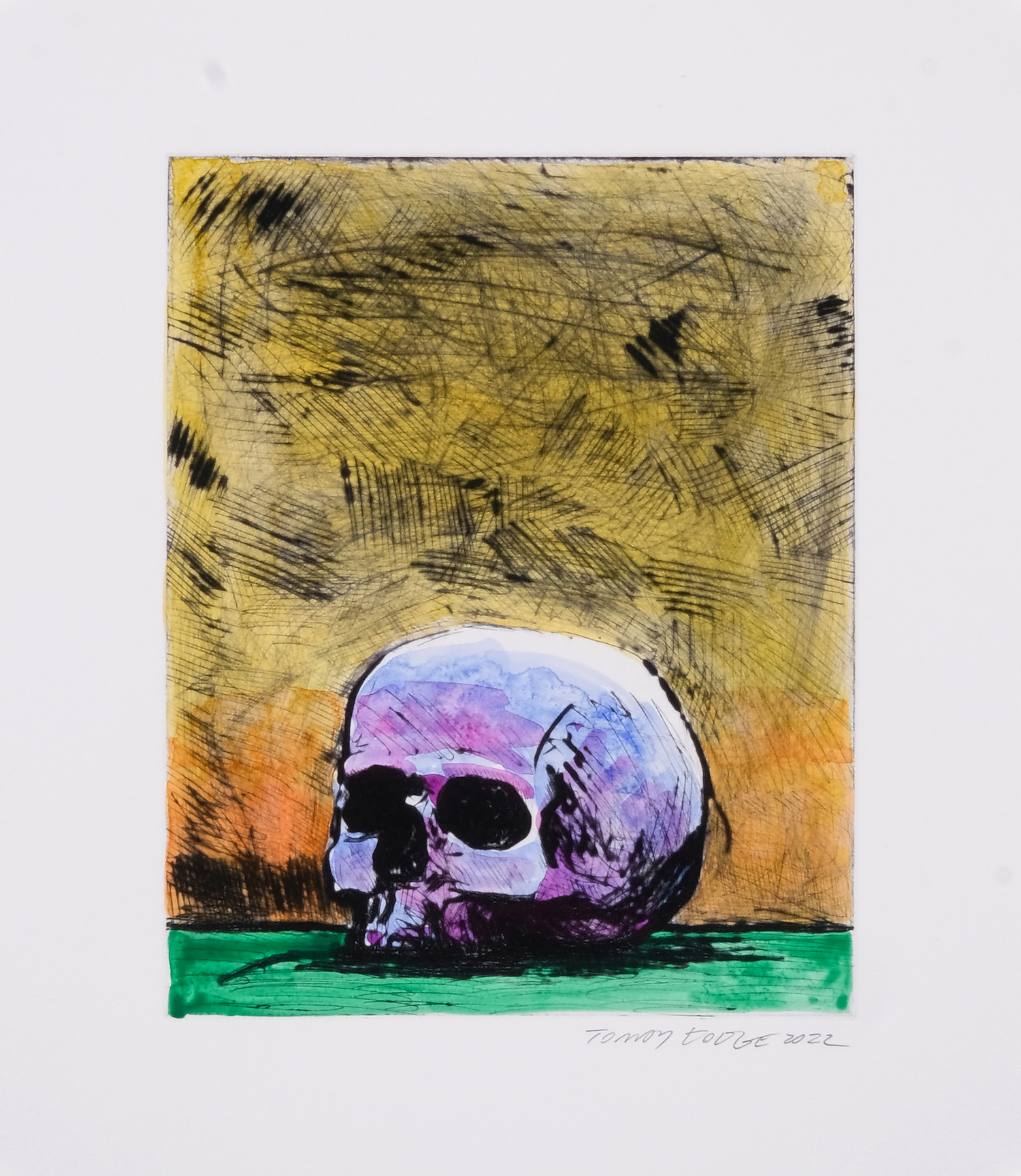 Skull Drypoint Monoprint by Tomory Dodge