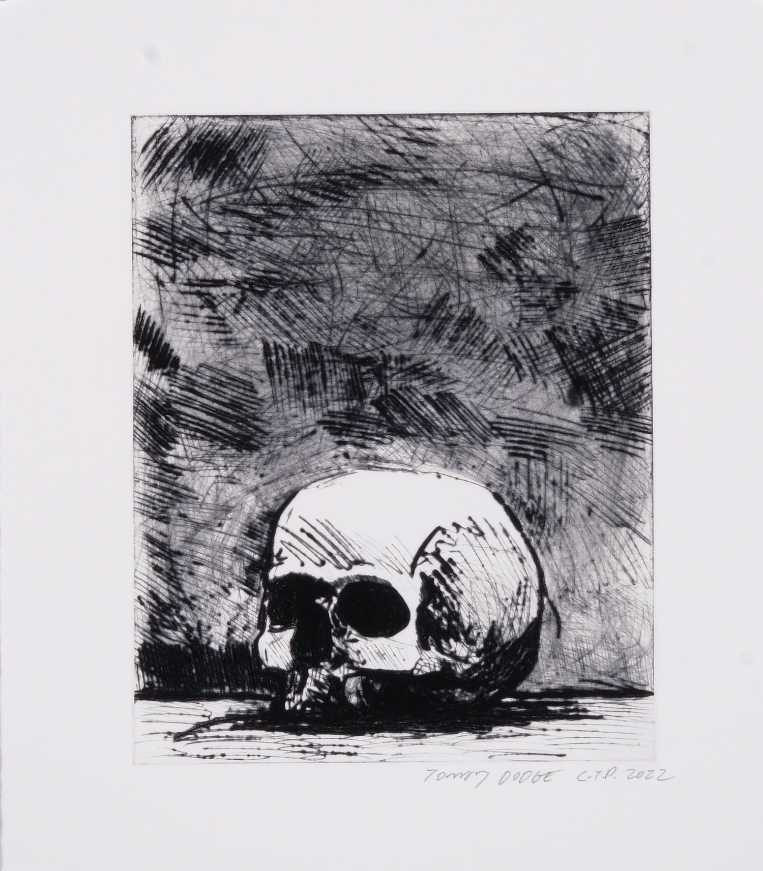 Skull Drypoint Monoprint by Tomory Dodge