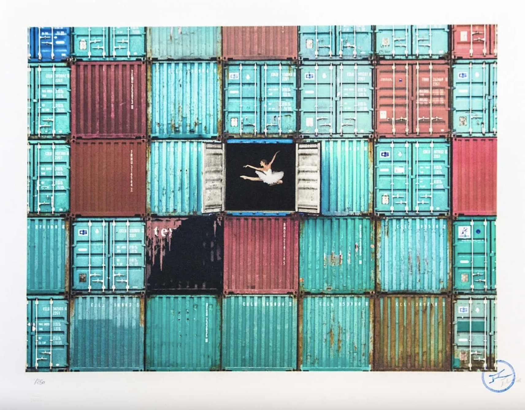 The Ballerina Jumping in Containers, Le Havre, France by JR