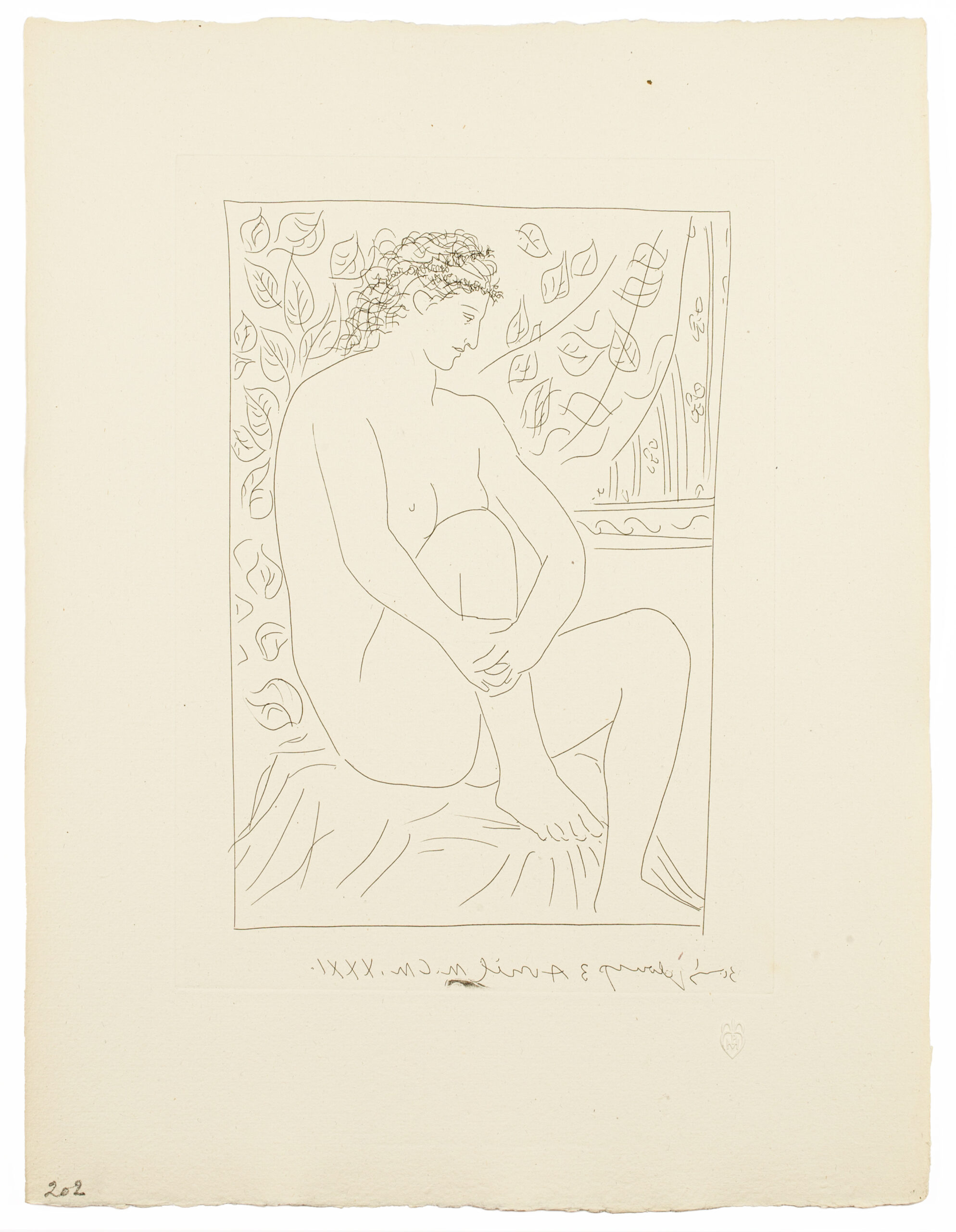 Femme nue assise devant un Rideau (S.V. 4) by Pablo Picasso