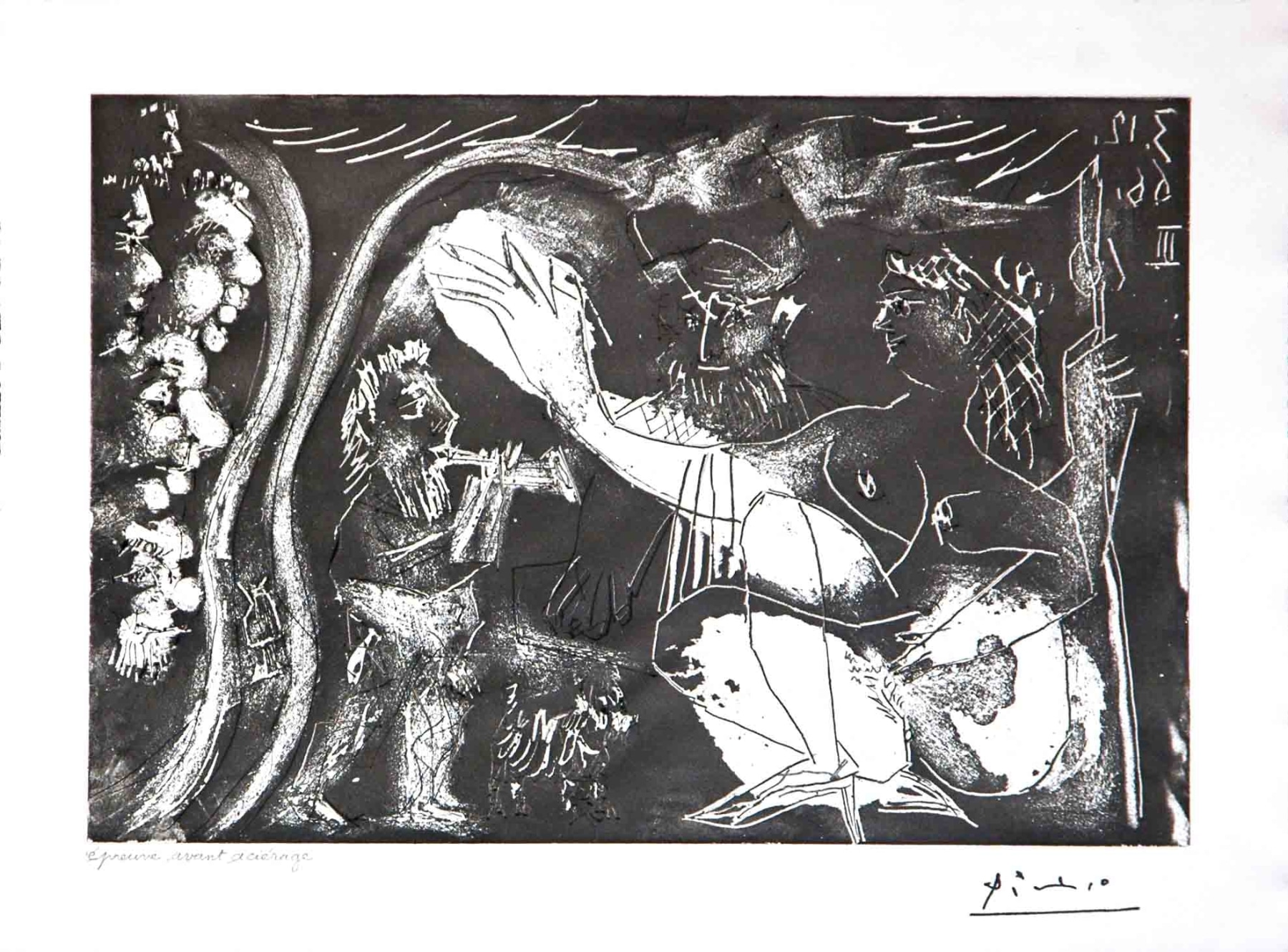 Au Theatre: Couple Avec un Flutiste et un Petit Chien, from the 60 Series by Pablo Picasso