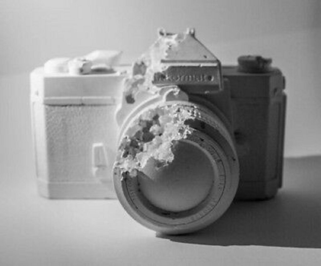 “Reach Ruin” Nikon Nikkormat FT Eroded Camera by Daniel Arsham