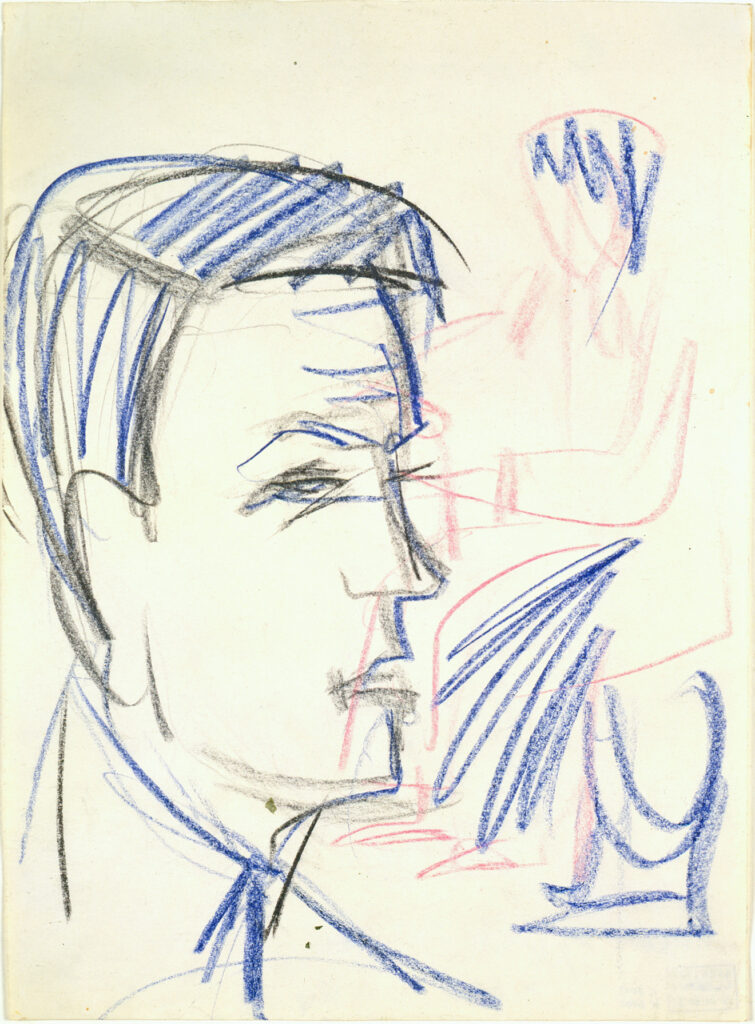 Porträt Will Grohmann vor sitzender weiblicher Figur (Portrait of Will Grohm, 1924, Ernst Ludwig Kirchner